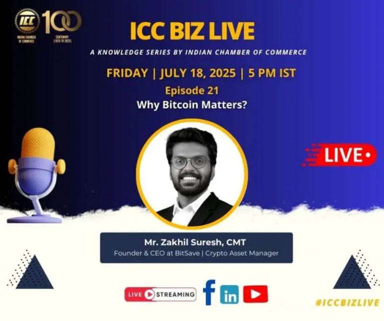 Zakhil Suresh of Bitsave shared insights on why Bitcoin matters at the Indian Chamber of Commerce.